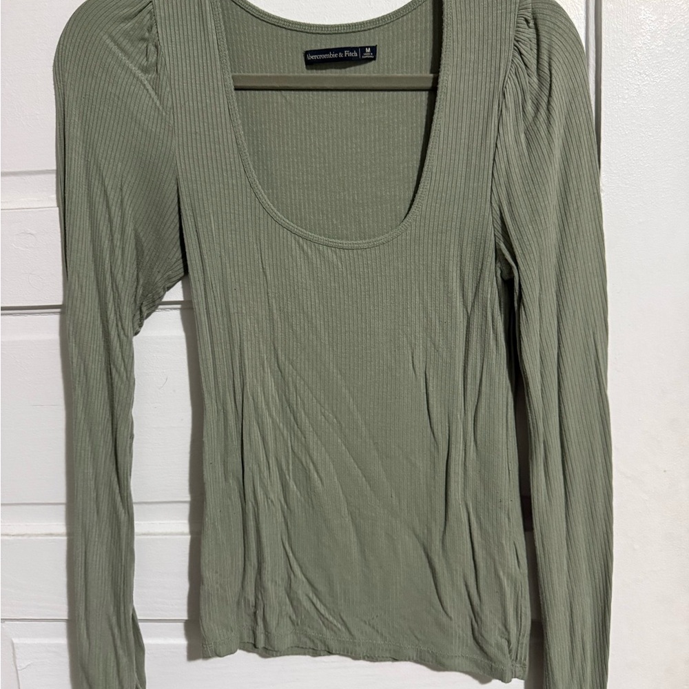 Abercrombie & Fitch Olive Ribbed Long Sleeve Top